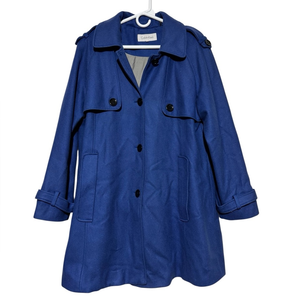 Calvin Klein Wool Blue Coat Women Plus Size 14 Winter Classic‎ Chic Ild Money